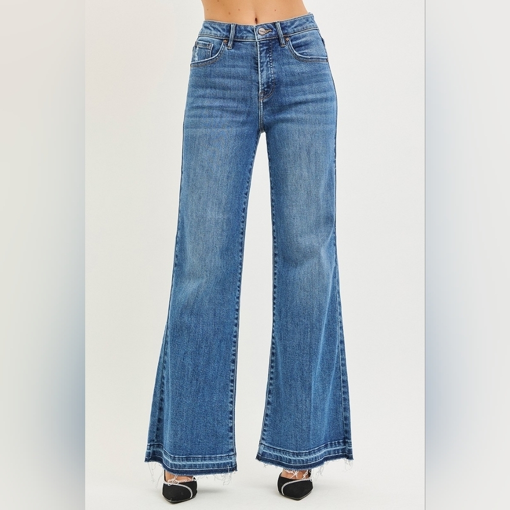 RISEN HR Tummy Control Medium Wash Wide Leg Jeans Released Hem Various NEW - Picture 4 of 12